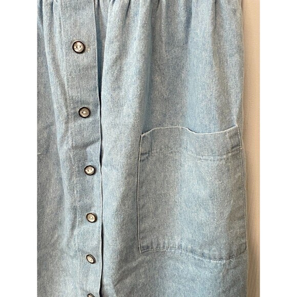 Vtg LA Chic Girls M Denim Dress Pockets Button Front USA Made Cottage Lace Kids - Picture 5 of 10
